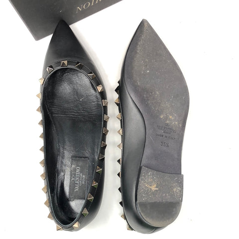 Valentino Black Pointed Toe with Black Rockstud Flat Shoe
