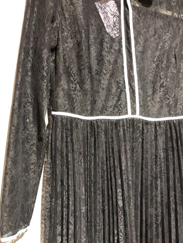 Maje Black Lace Long Sleeve Pleated with light Blue satin trim