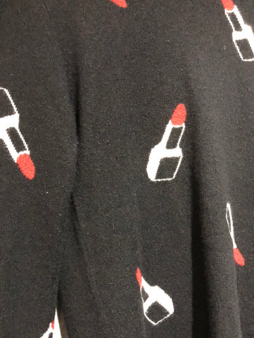 Aqua Cashmere Black Crew Neck Sweater with Lipstick