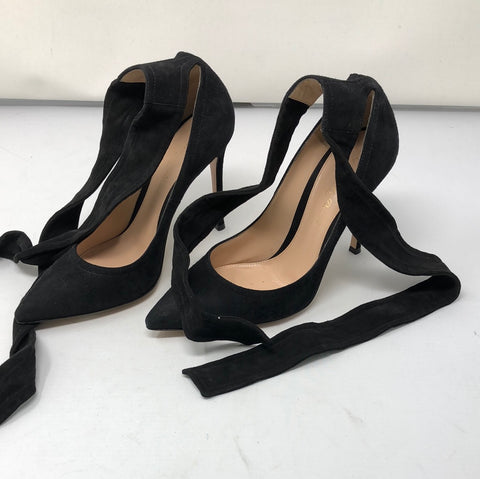 Gianvito Rossi Black Suede Pump with Ankle Ribbon Tie