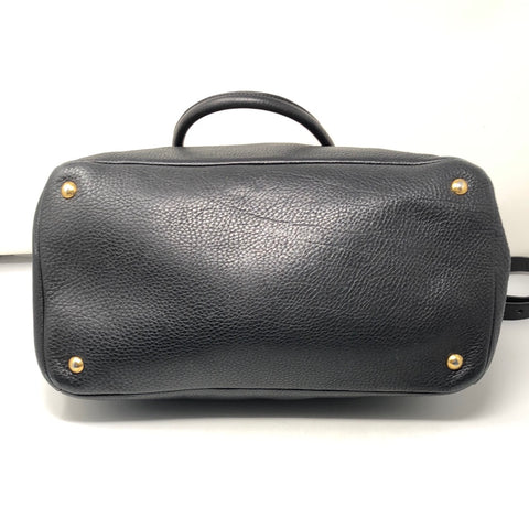Prada Black Vitello Daino Satchel with Gold Hardware