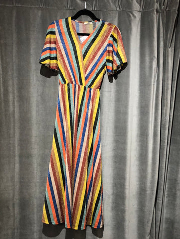 SENES Mulicolor Striped Metallic midi dress