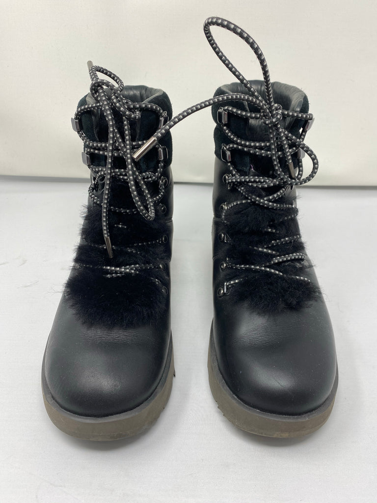 Ugg Leather and Suede Black Waterproof  Fur Lined Lace Up Booties