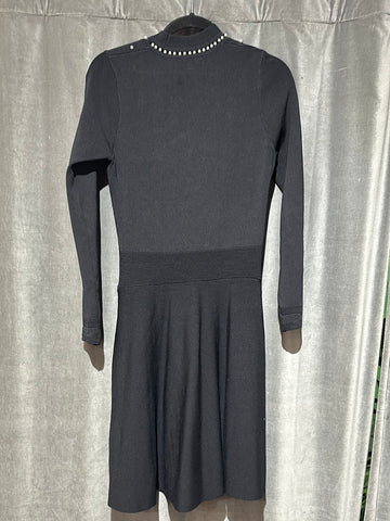 Sandro Black Long Sleeve Pearl Embellished A Line Sweater Dress