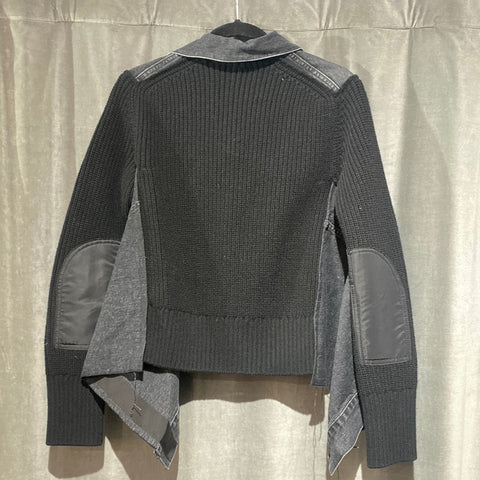 SACAI Black Denim Jacket with Knit Sweater Back