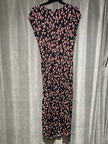 Free People Cap Sleeve Black and Red Floral Maxi Dress with Side Slit