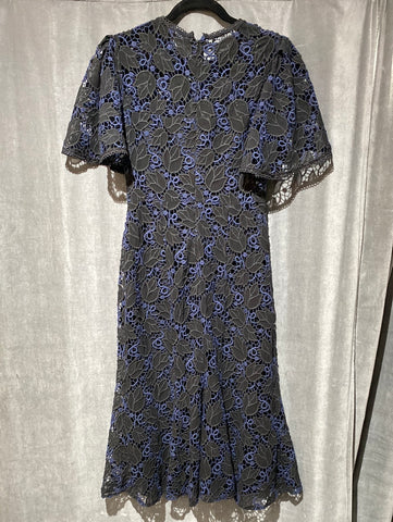 Shoshanna Black and Navy Floral Crochet Short Sleeve Midi Dress