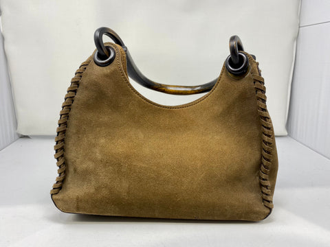 Vintage: Gucci suede Whip Stitch with wooden top handle bag