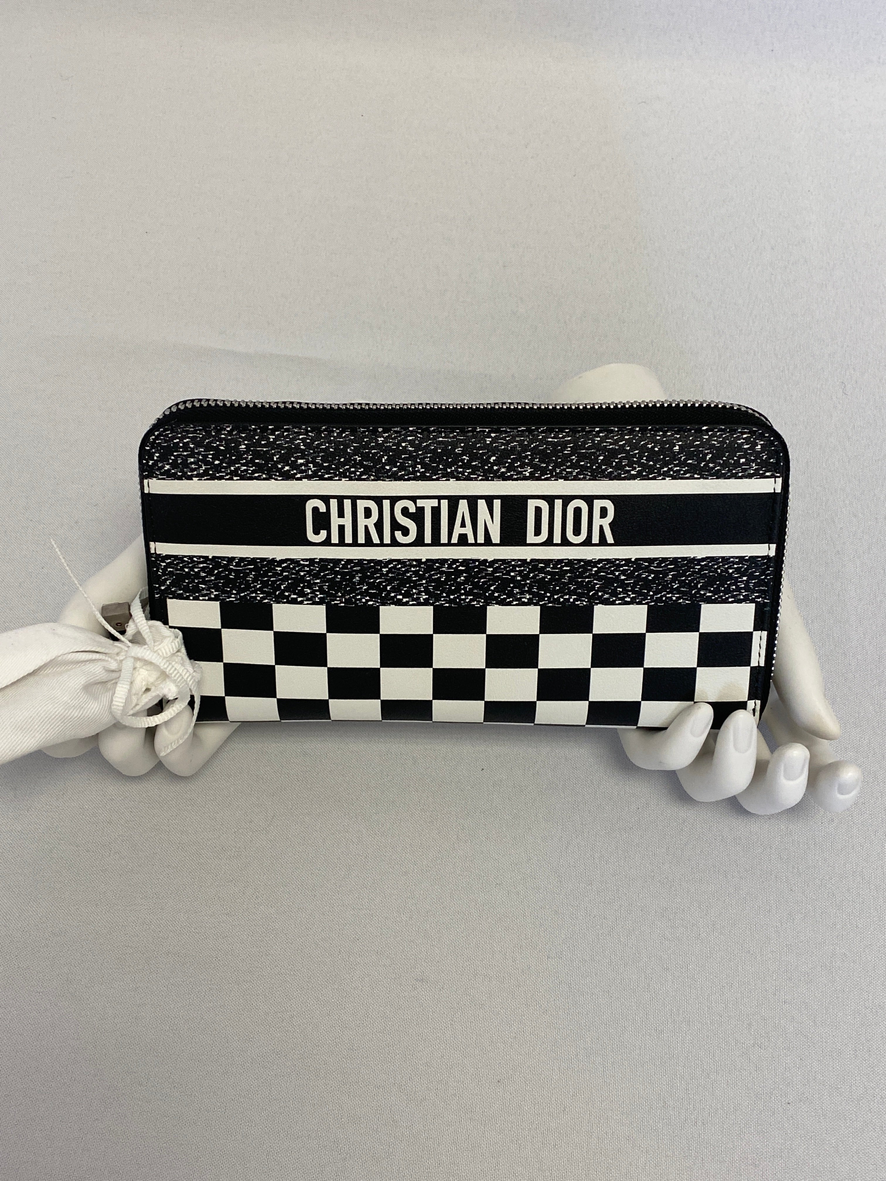 Wallet Christian Dior Checkered Bag Dior Wallet Black And White