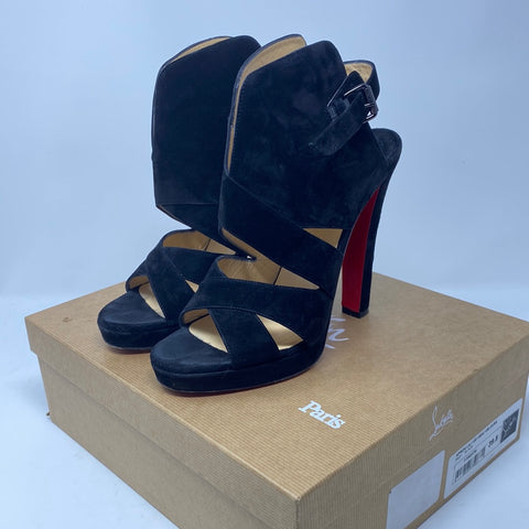 Christian Louboutin Black Suede Platform Sandal Apron Lili 120