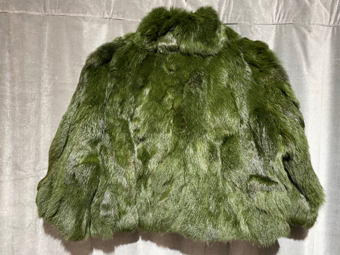 Adreinne Landau Green Fur Collared Short Sleeve Jacket