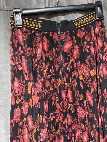 Alice and Olivia Black High Waisted Pleated Pink Floral Skirt
