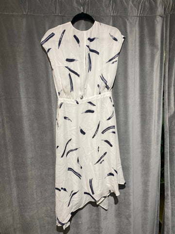 Joie White and Blue Print Sleeveless Midi Asymmetrical Wrap Dress
