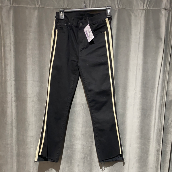 Mother Denim Black Jeans with Ivory Stripe on the side