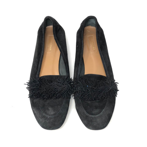 Aquazzura Black Suede Fringe Loafer