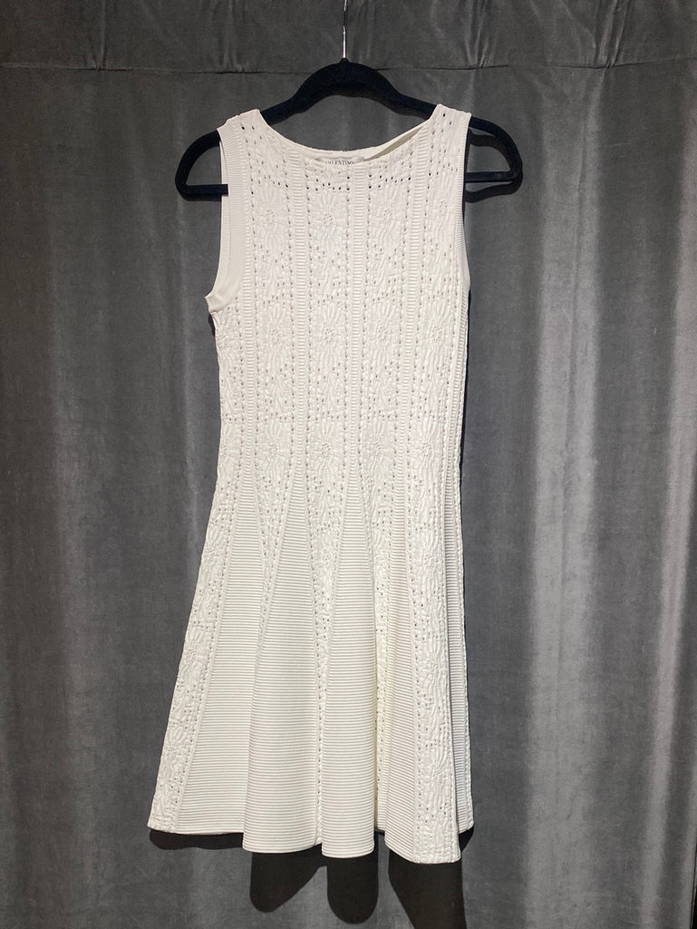 Valentino Cream Stretch Knit Fit and Flare Sleeveless Dress