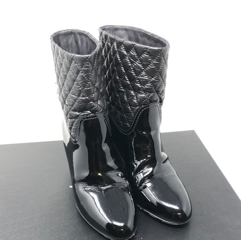 Chanel Black Patent Leather and Quilted Short Boots – The Hangout