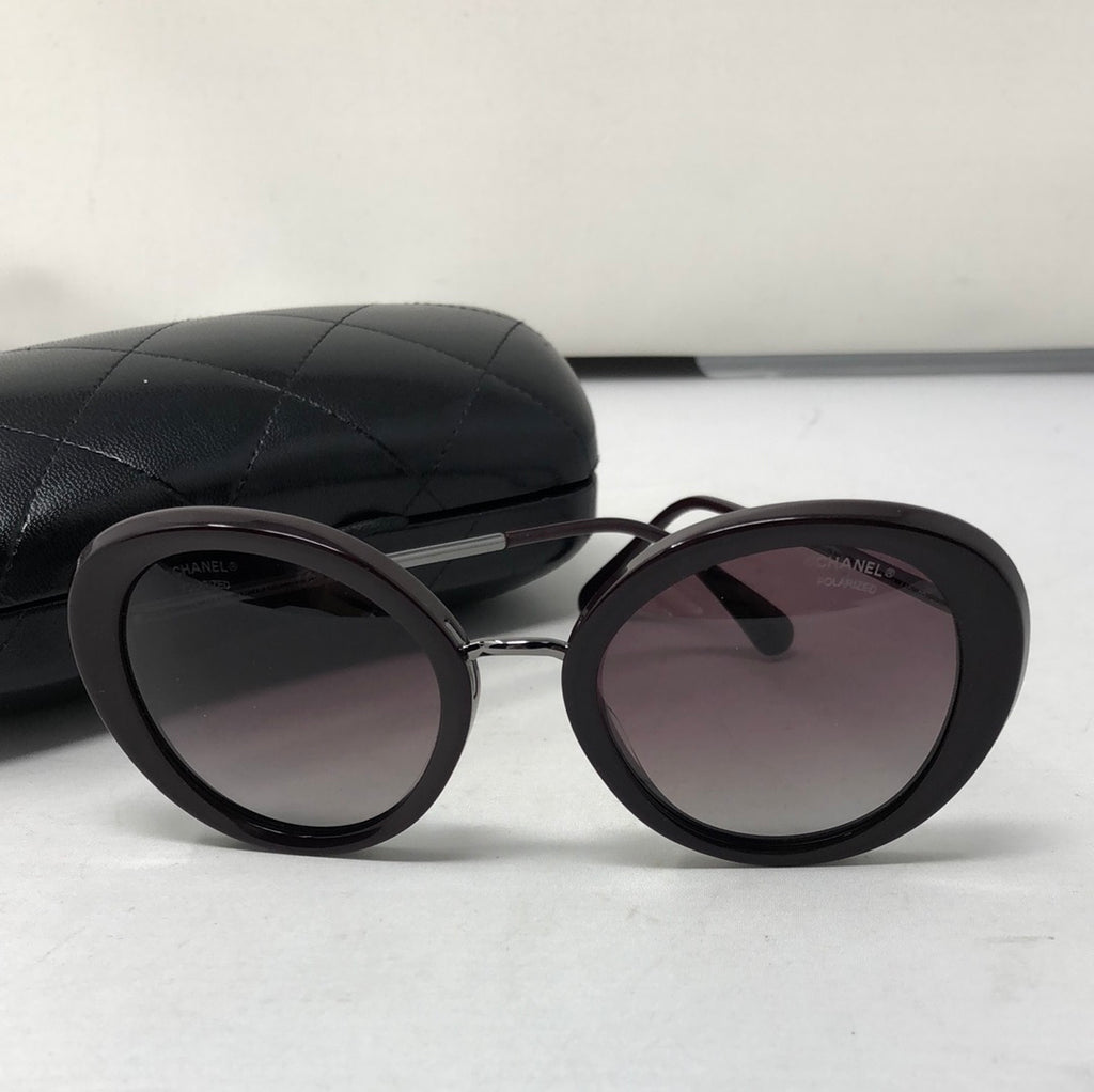 Chanel Polarised Burgundy Plastic Round Sunnies