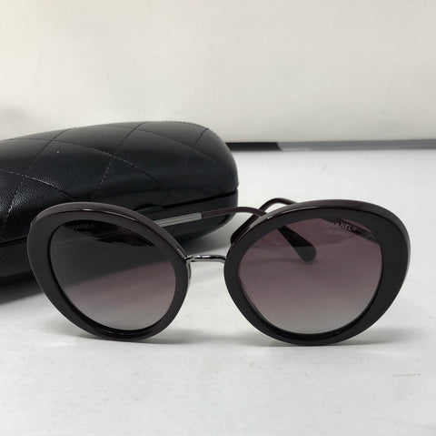 Chanel Polarised Burgundy Plastic Round Sunnies