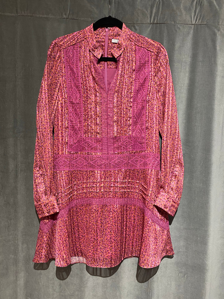 Derek Lam 10 Crosby Pink Collarless Printed Dress