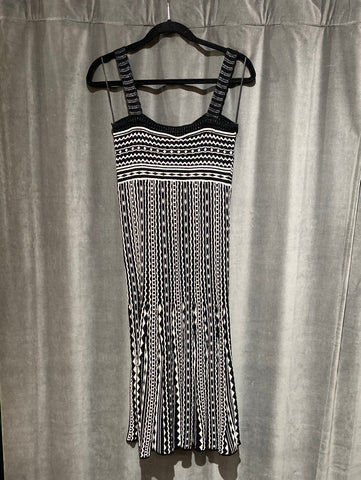 MISSONI Black and White Print Spaghetti Strap Knit Body Con Midi Dress