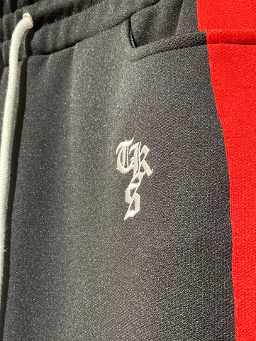 The Kooples Sport Black Midi Track Pant Sirt with Red Stripes