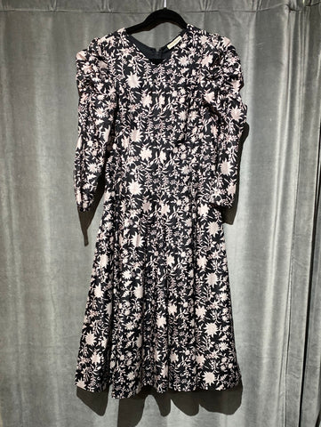 Ulla Johnson Black and Pink Floral 3/4 Sleeve A line Maxi Dress