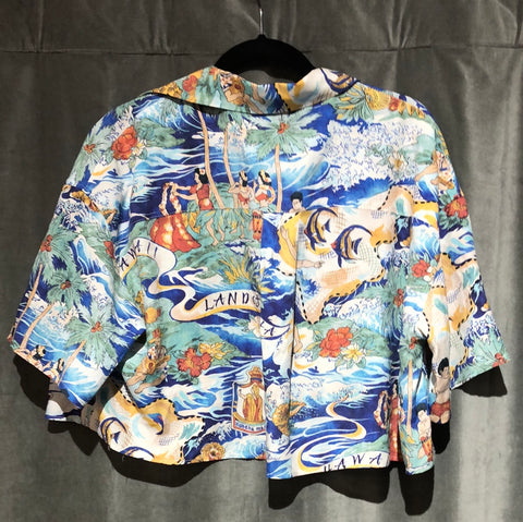 R13 Cropped Hawaiin Print Button Down Collared Top