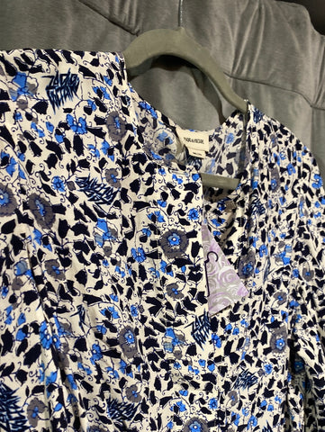 Zadig & Voltaire Blue White and Black Short Sleeve Flowy Dress