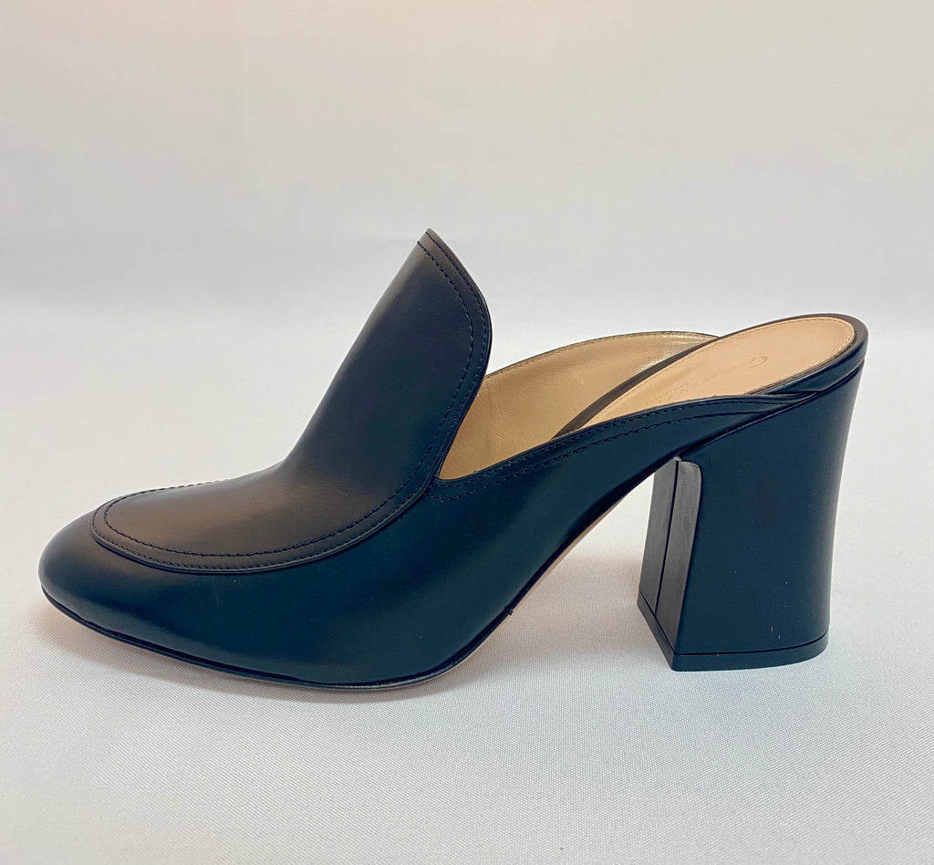 Gianvitto Rossi Black Leather Round Toe Mule with Block Heel