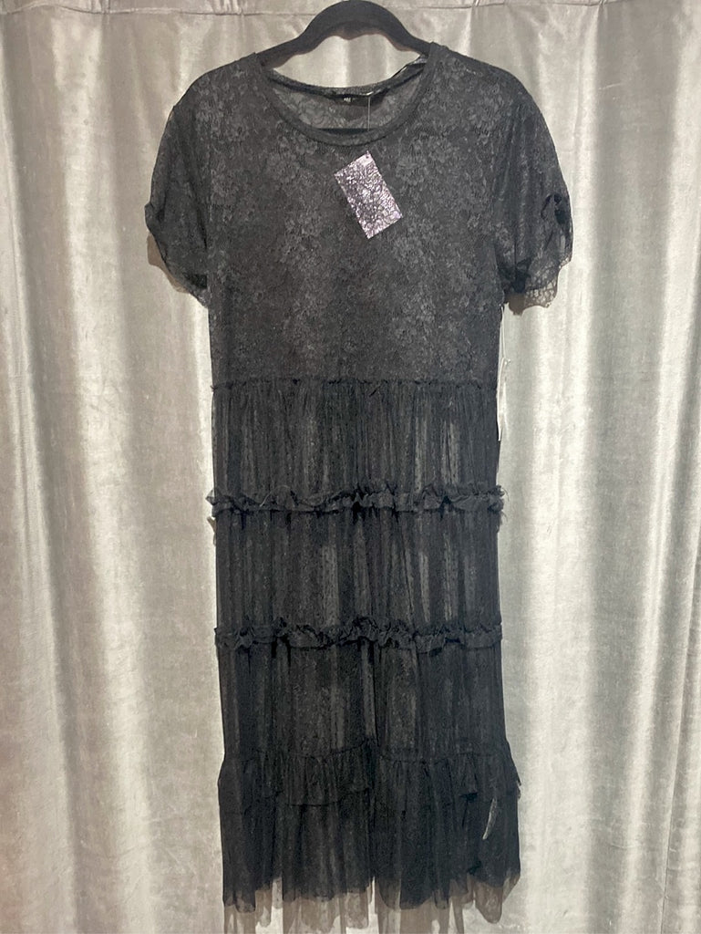 Zara Basic Lace Crew Neck Sheer Short Sleeve Dress