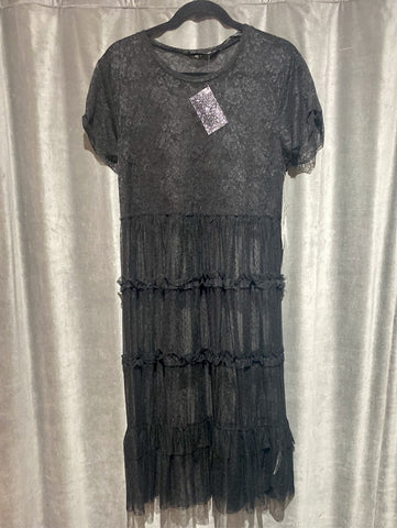 Zara Basic Lace Crew Neck Sheer Short Sleeve Dress