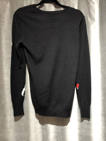 Aqua Cashmere Black Crew Neck Sweater with Lipstick