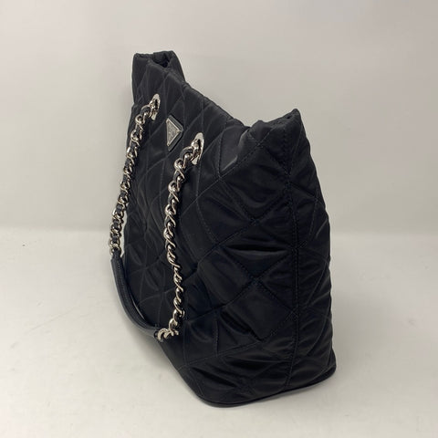 Prada Nylon Quilted Top Handle Bag with Silver Hardware