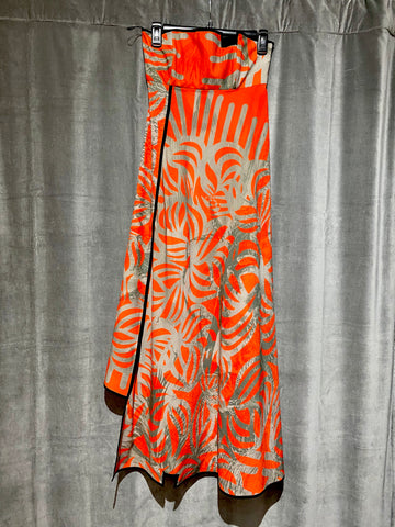 Orange Strapless Grey Palm Print Dress