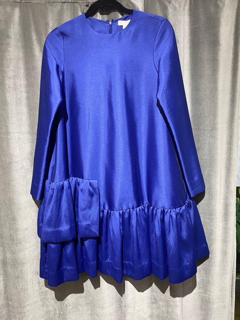 COS Royal Blue Long Sleeve Ruffle Bottom Shift Dress