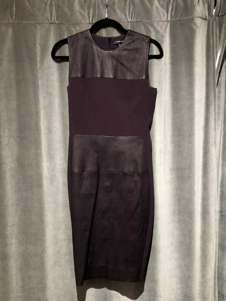 Narciso Rodriguez Eggplant Leather and Stretch Cotton Sleeveless Straight Dress
