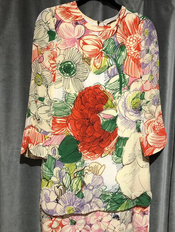Stella McCartney Floral 3/4 Sleeve High Low Shift Dress