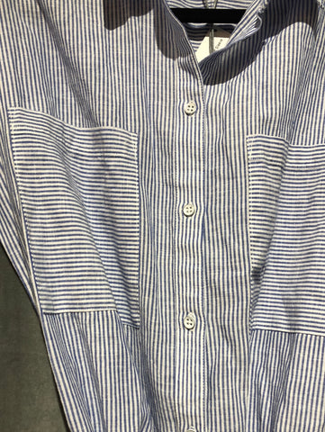 DL1961 Blue and White Button Down Short Sleeve Shirt Dress