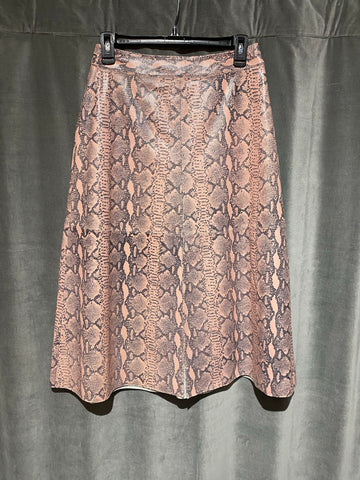 Alice and Olivia Pink Snakeskin Leather Skirt with Front Slit