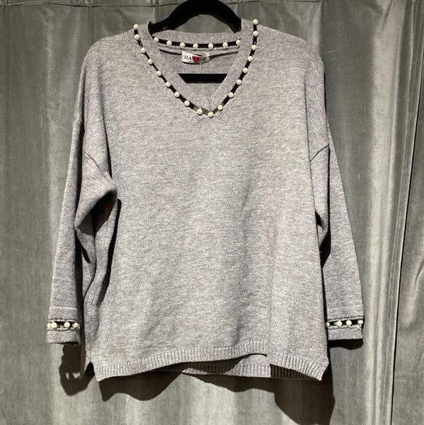 Hartly Heather Grey Cashmeir Sweater with Pearl Detail