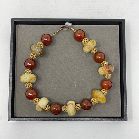 Red Stone and Neautral Stone Circle Necklace