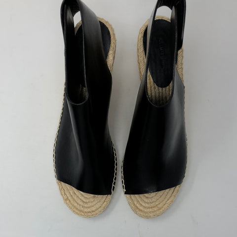 CELINE Black leather espadrille wedge