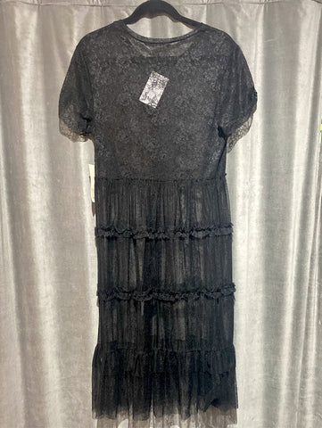 Zara Basic Lace Crew Neck Sheer Short Sleeve Dress