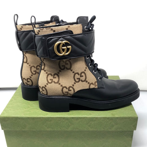 Gucci Womens ankle Boot with Marmont strap and GG Fabric
