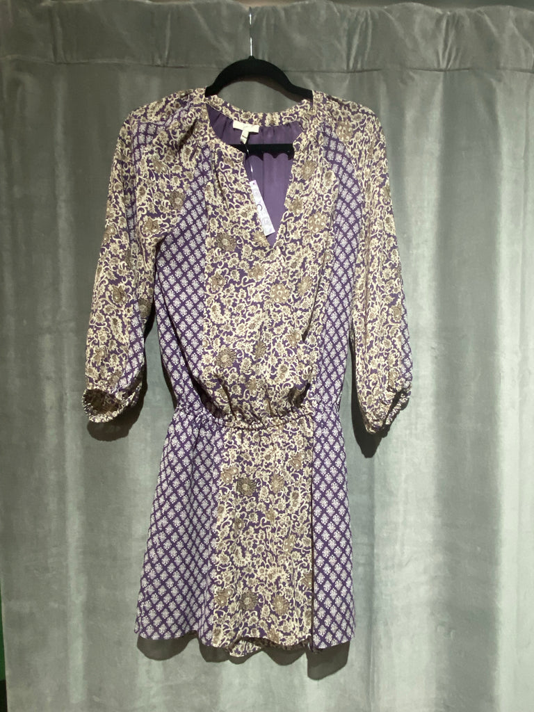 Parker Three Quarter Sleeve Purple Silk Mini Dress
