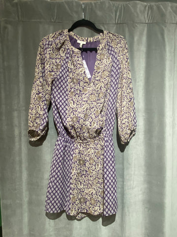 Parker Three Quarter Sleeve Purple Silk Mini Dress