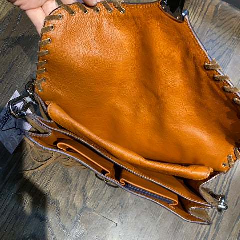 Prada Dark Tan Suede Fringed Bottom Handbag