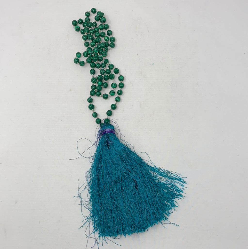 Green Beaded Necklace with Tassel
