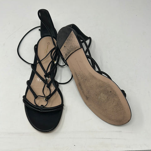 Gianvito Rossi Black lace up sandals with pearls